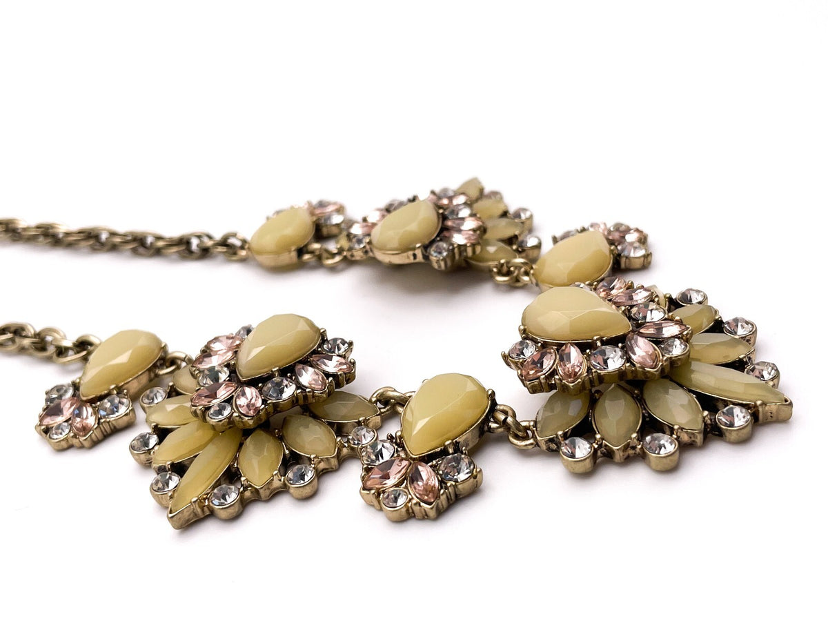 Floral Rhinestone Statement Necklace in Pink, Yellow and Crystal