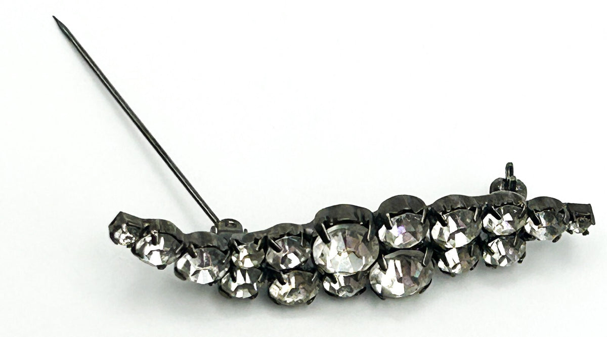 Vintage Rhinestone Bar Brooch Curved Pin Minimal Classic