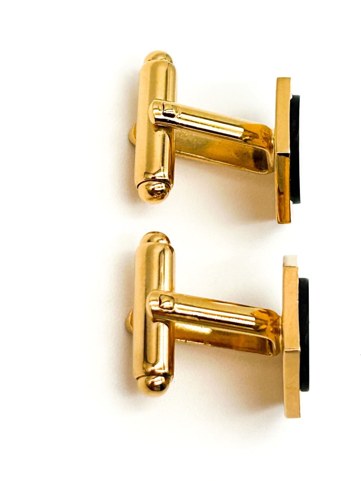 Vintage Gold Tone Black Glass Hexagonal Cufflinks Mens Formal Retro Smart