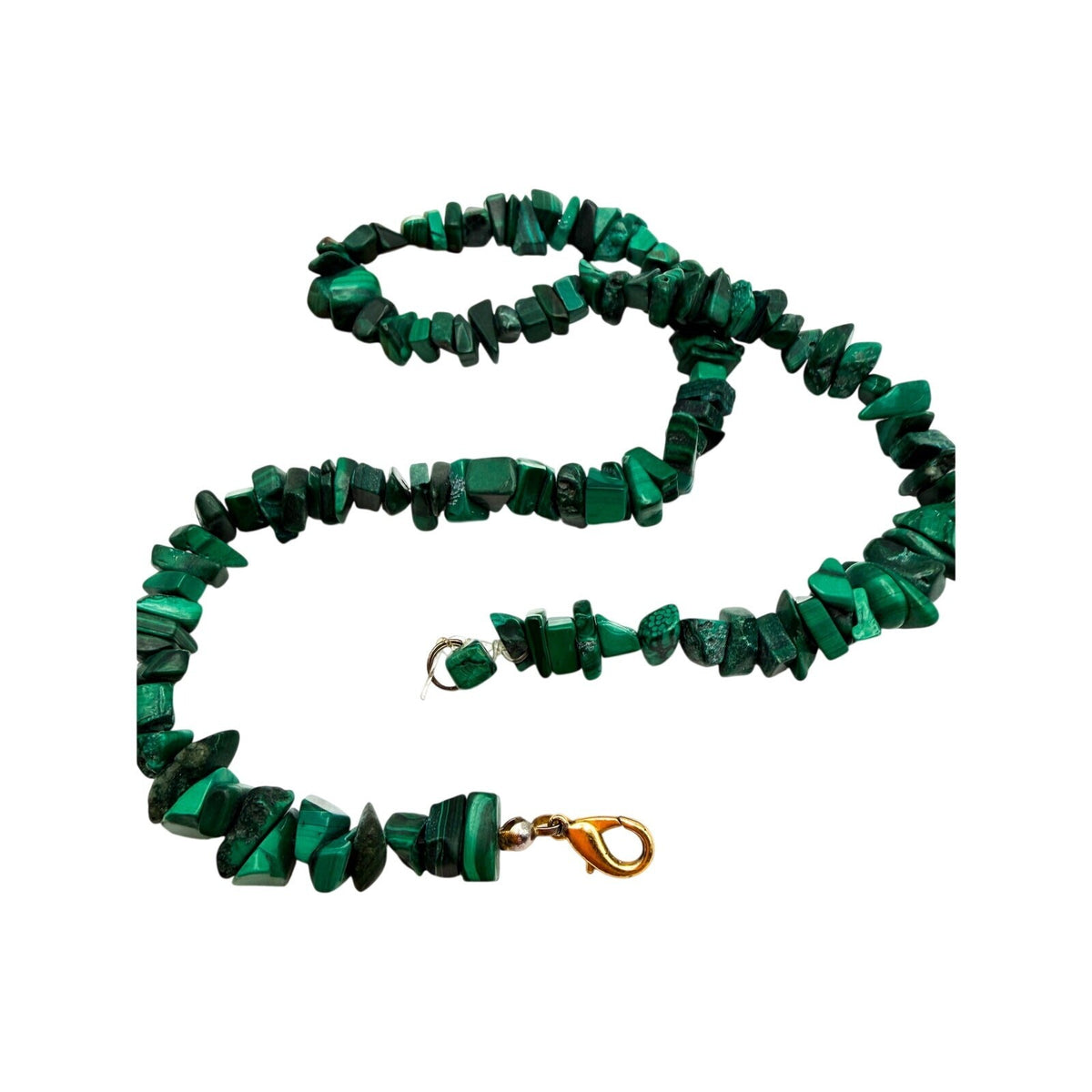 Vintage Malachite Chip Necklace - Semi-precious Gemstones - 19" - Boho, Green