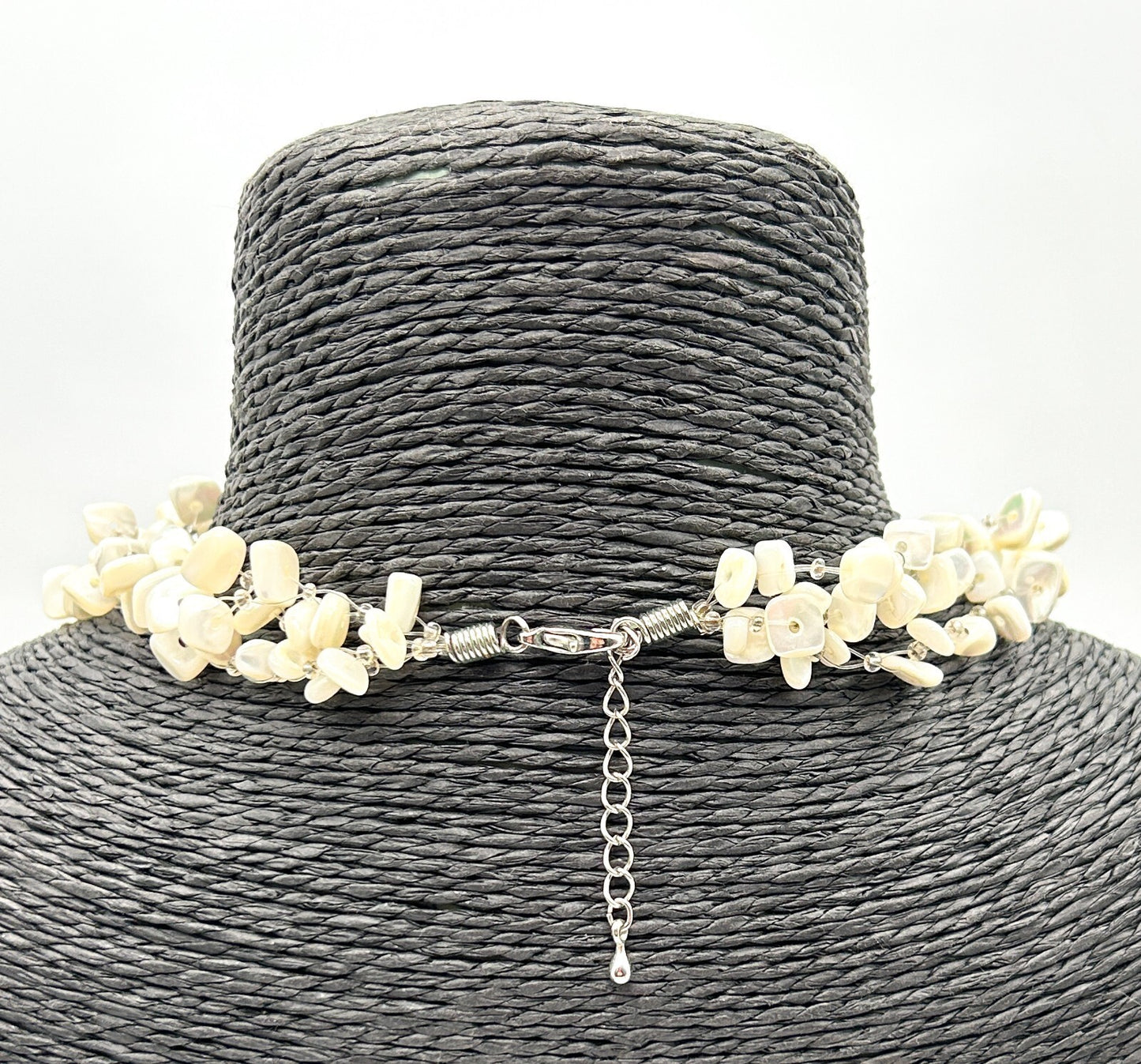 Vintage Mother Of Pearl Multi Strand Illusion Necklace Cream Shell Floating Chip