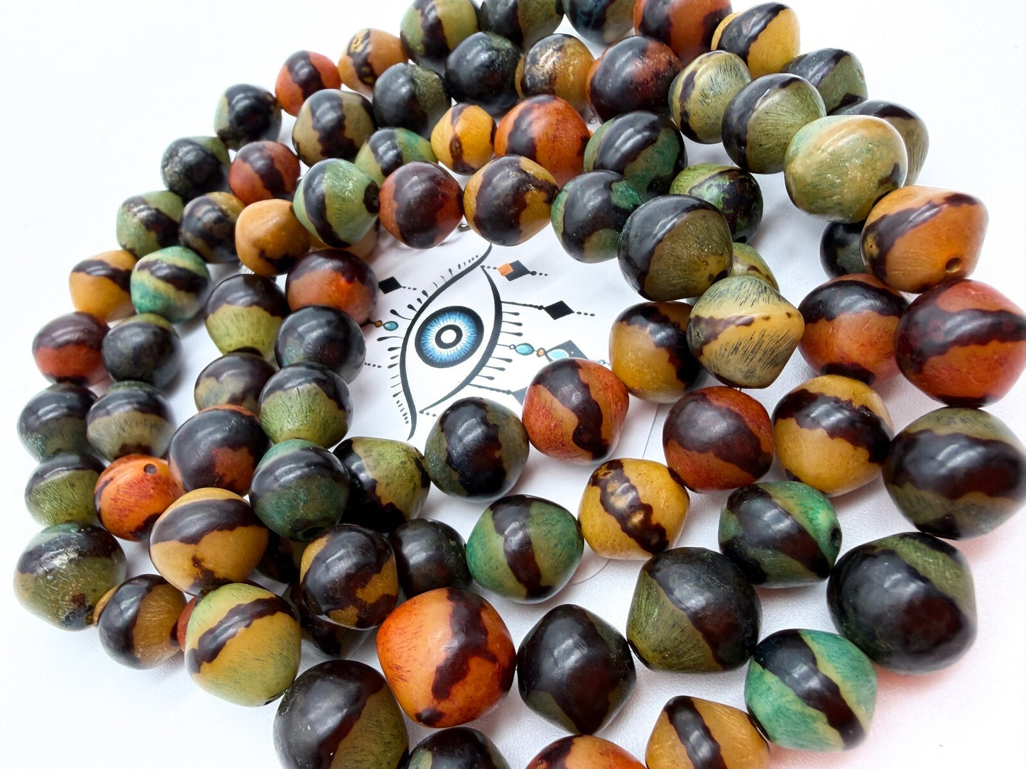 Vintage Double Strand Multicolour Acrylic Beaded Necklace Green Orange
