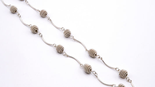 Coiled Bead Tube Chain Necklace | Silver Tone, 56 cm