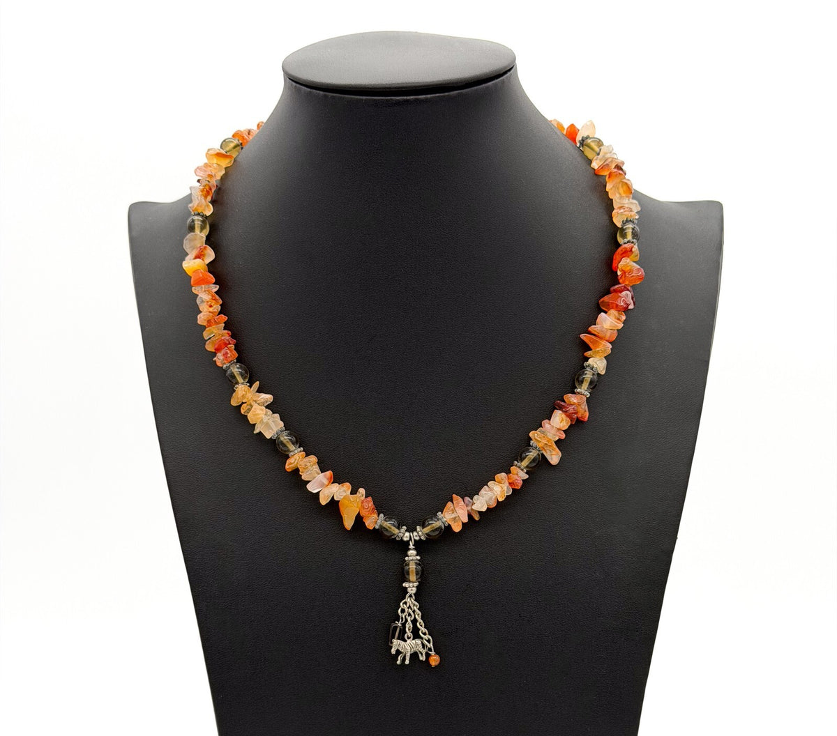 Boho Citrine Carnelian Chip Necklace Tassel Pendant Quartz Gemstone 19.5”