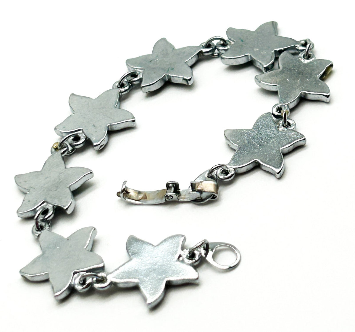 Abalone Shell Flower Bracelet Silver Tone Floral Link Bracelet 6.5”