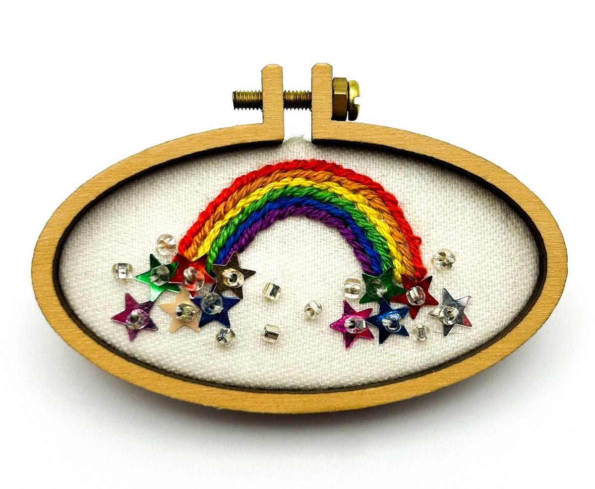 Signed Artisan Needles & Sparkles Handmade Embroidered Brooch Bundle (Set of 4)