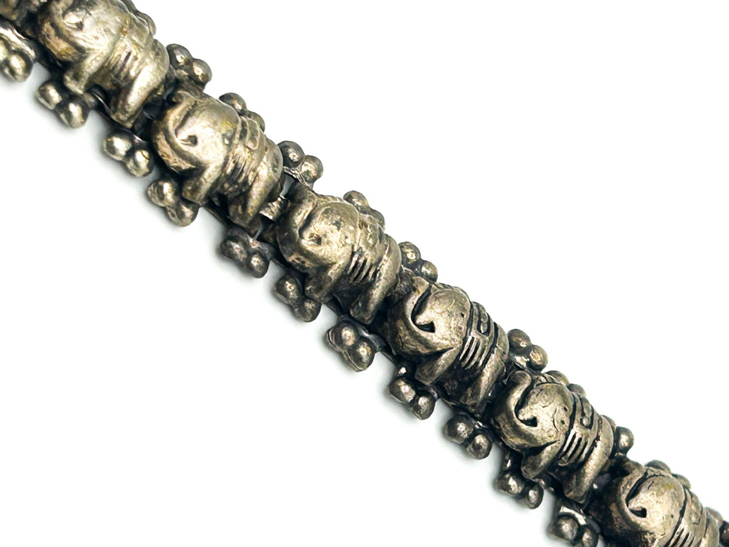 Vintage Silver Tone Elephant Panel Link Bracelet Boho