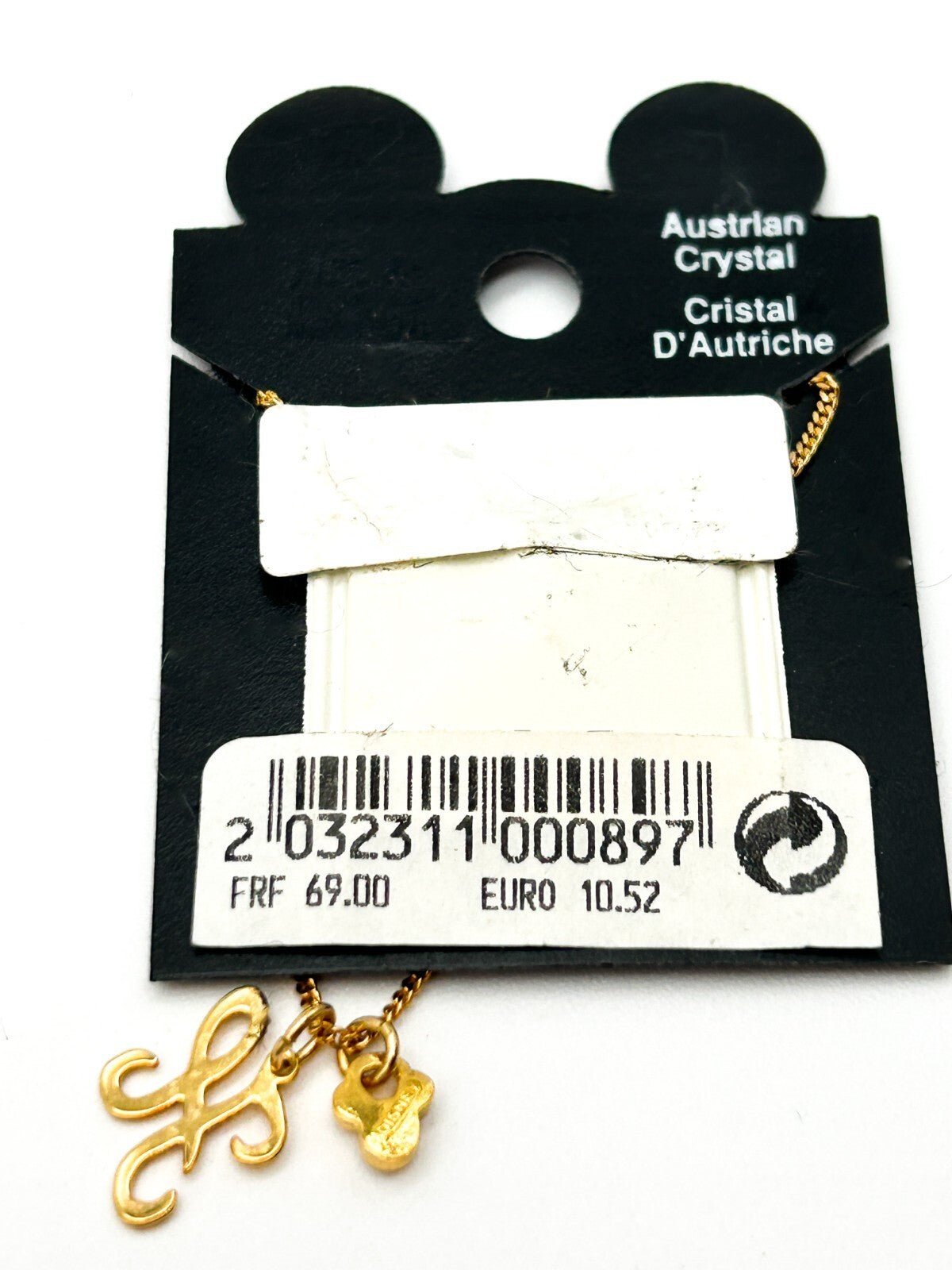 Vintage Disney Disneyland Paris Gold Tone ‘H’ Initial Necklace Austrian Crystal