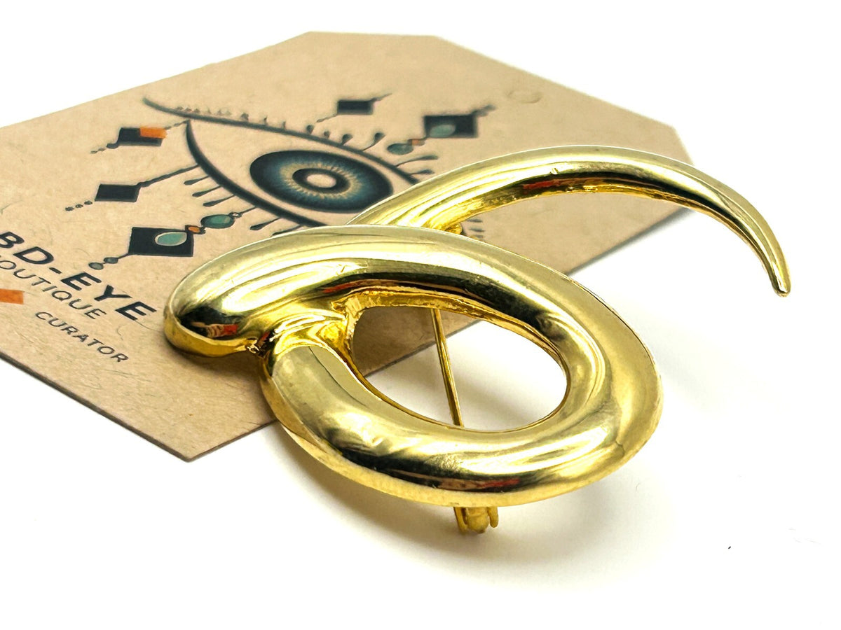 Signed Yves Rocher Gold Tone Abstract Swirl Brooch (1960s–1970s)