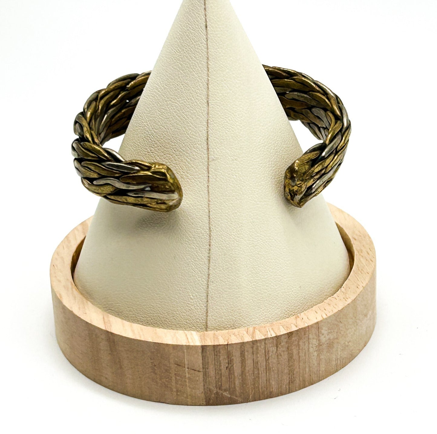 Vintage Braided Mixed Metal Chunky Cuff Bracelet Brass Silver Tone 60s-70s Retro