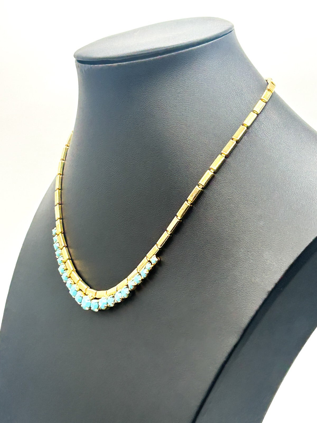 Vintage Pennino Gold Tone & Turquoise Glass Necklace