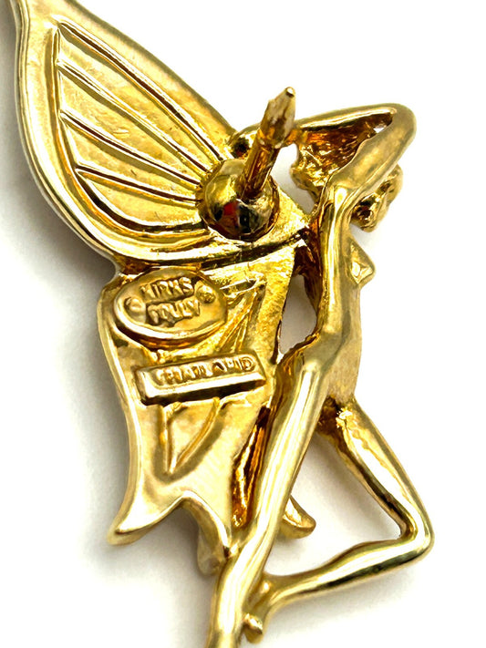 Kirks Folly Winged Fairy Brooch Enamel Gold Tone Pin Whimsical Signed