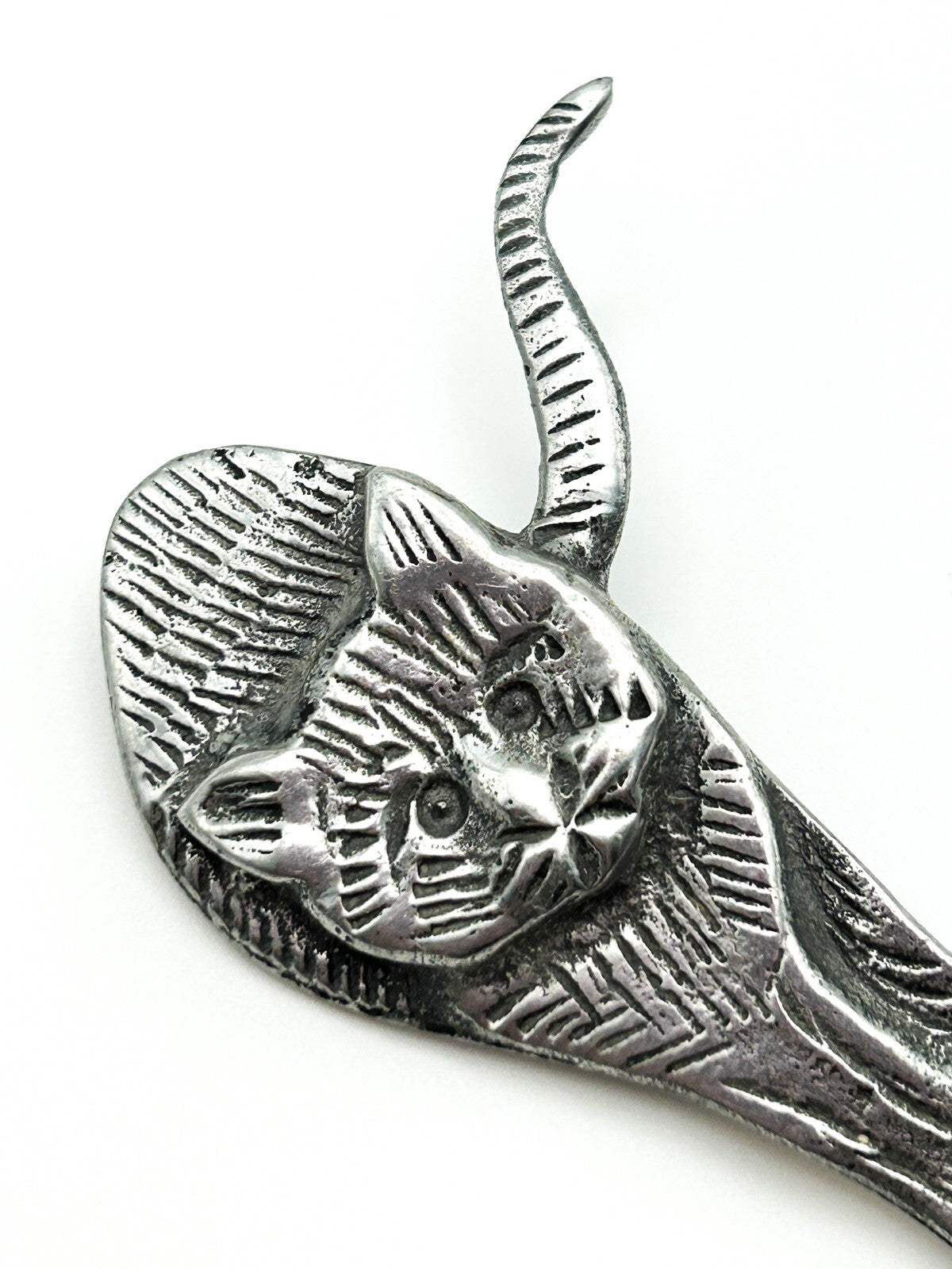 Vintage Silver Tone Prowling Cat Brooch