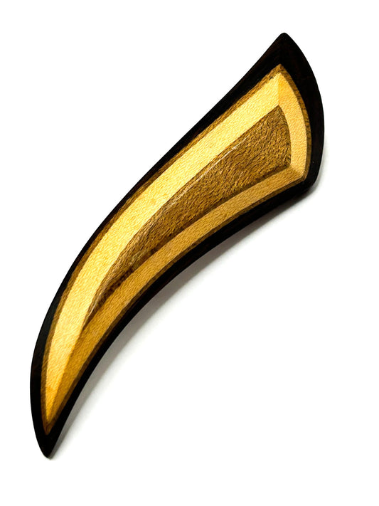 Vintage Modernist Wood Brooch Three Tone Abstract Curved MCM 60s-70s Jewellery