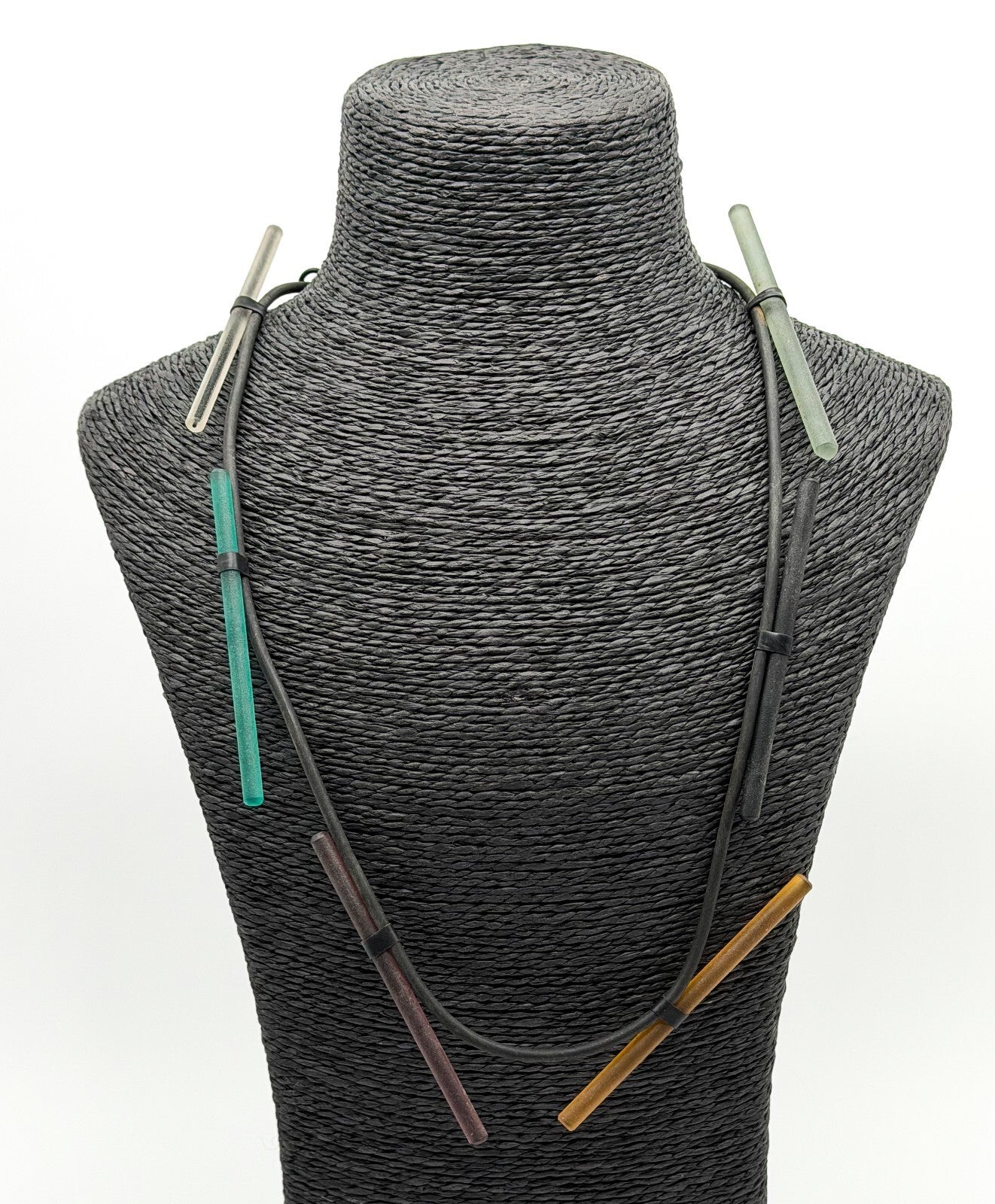 Retro Abstract Glass Bar Necklace Black Cord Modernist Style Minimalist Artisan