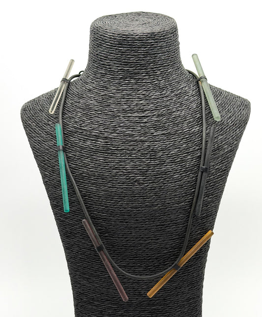 Retro Abstract Glass Bar Necklace Black Cord Modernist Style Minimalist Artisan