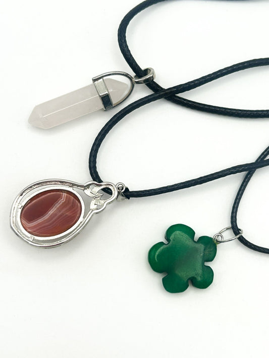 Gemstone Pendant Necklace Bundle – Rose Quartz, Agate, Aventurine