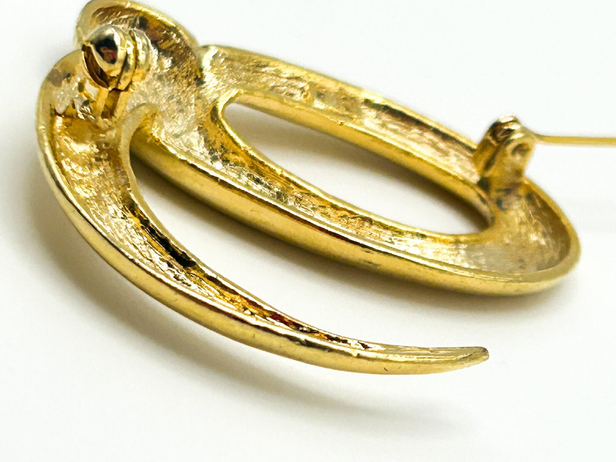Signed Yves Rocher Gold Tone Abstract Swirl Brooch (1960s–1970s)