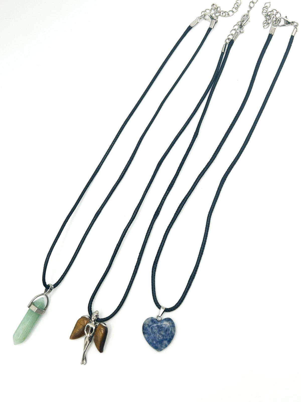 Gemstone Pendant Cord Necklace Bundle Tiger’s Eye, Angel Wings, Aventurine Point