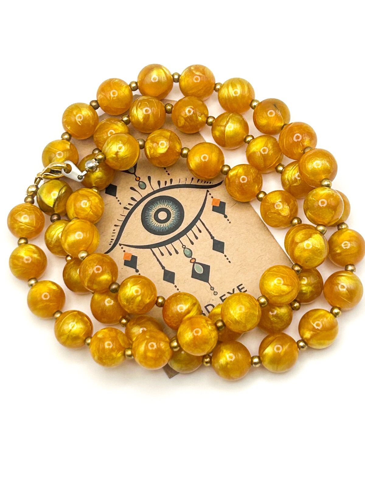Vintage Yellow-gold Pearlescent Marble-Effect Beaded Necklace – Shimmery Lucite