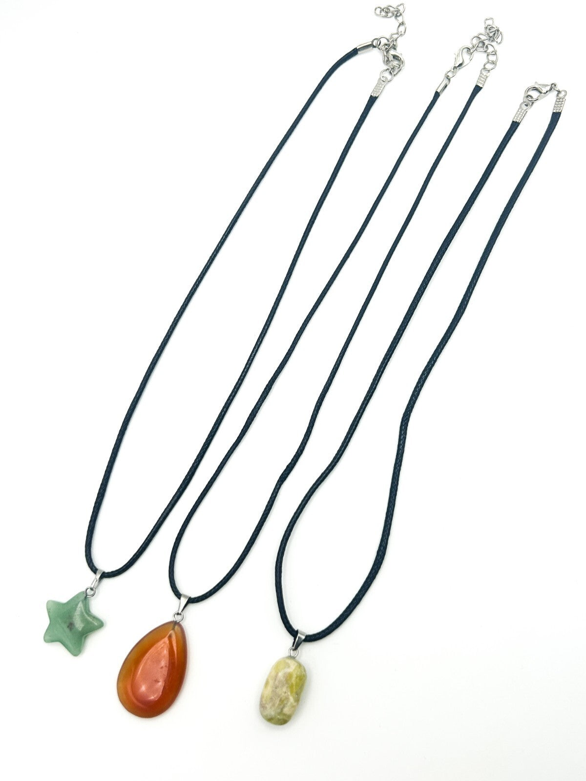 Gemstone Pendant Cord Necklace Bundle – Carnelian, Aventurine Star & Serpentine