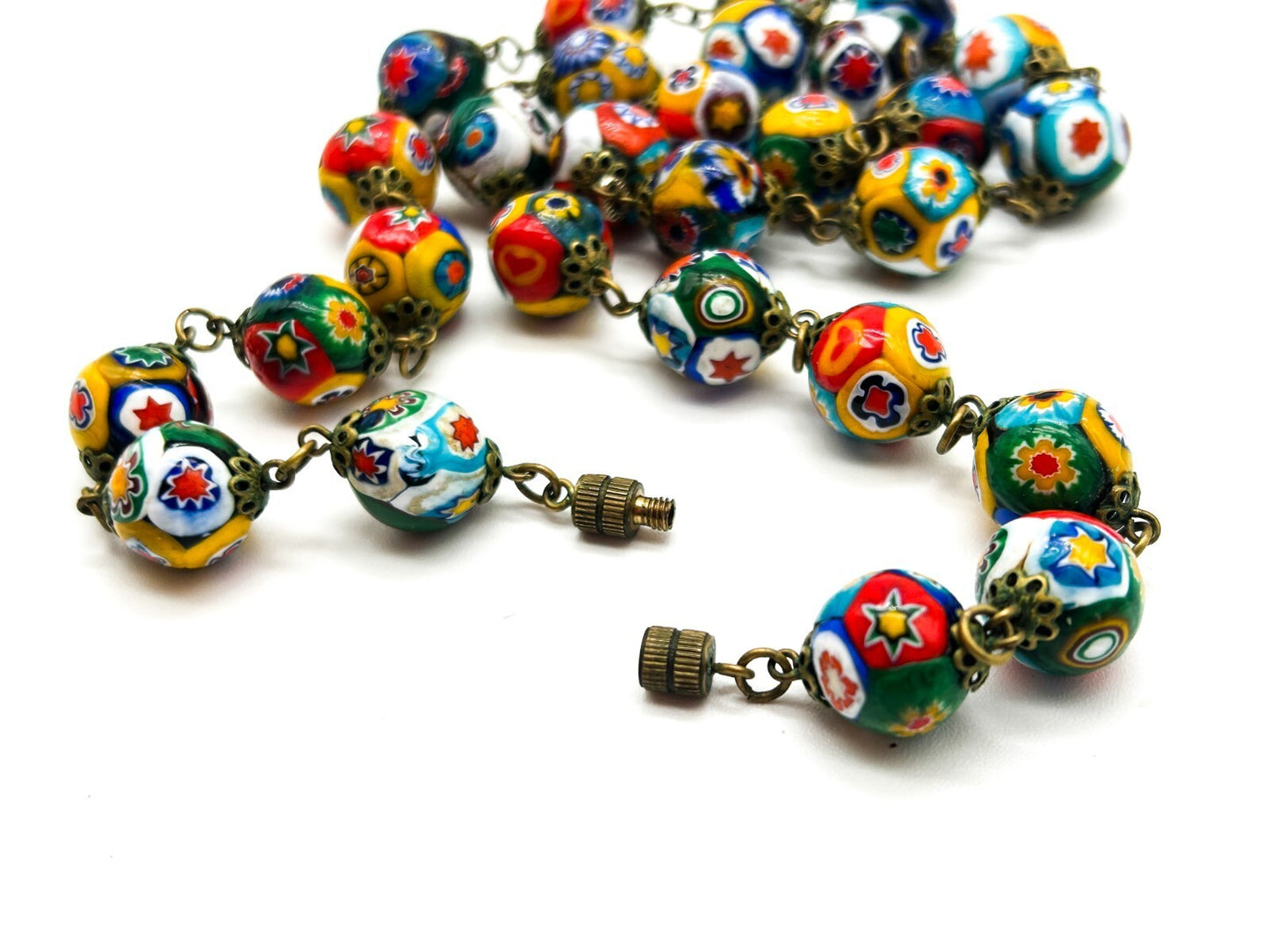 Vintage Murano Glass Millefiori Flower Multicoloured Necklace Floral Venetian