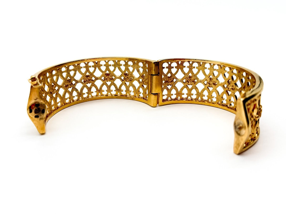 Past Times Gold Tone Bangle Filigree Openwork Hinged Bracelet Ornate