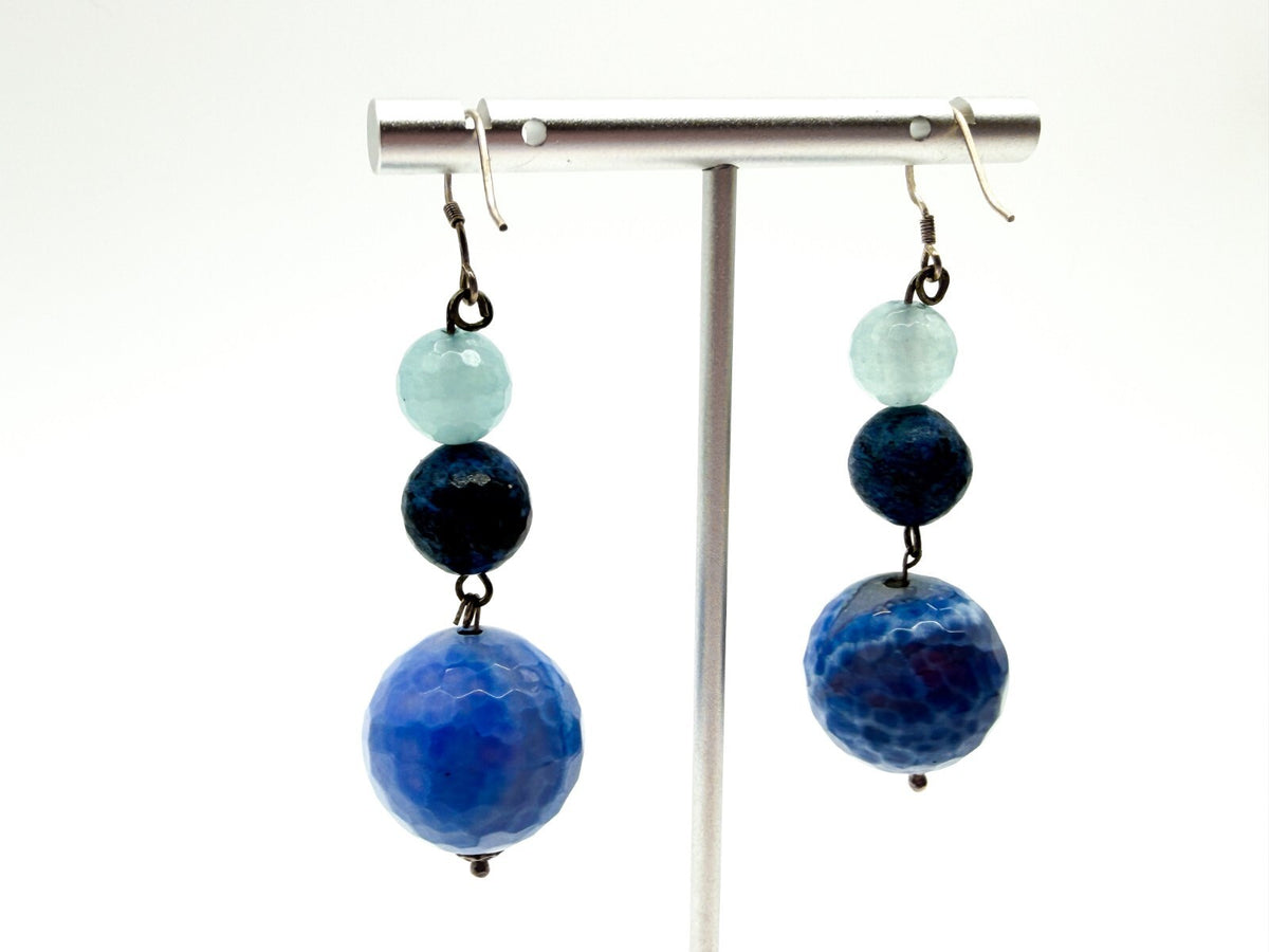 Chunky Blue Agate Beaded Necklace Bracelet Earrings Set Artisan Style