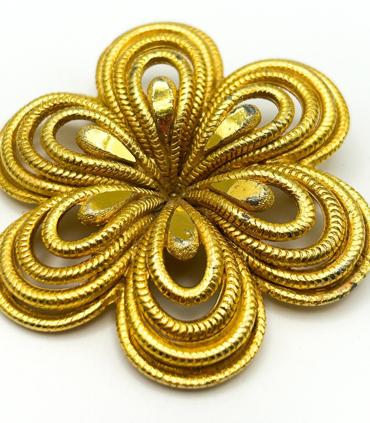 Vintage Gold Tone Flower Brooch Large Openwork Floral Pin Statement