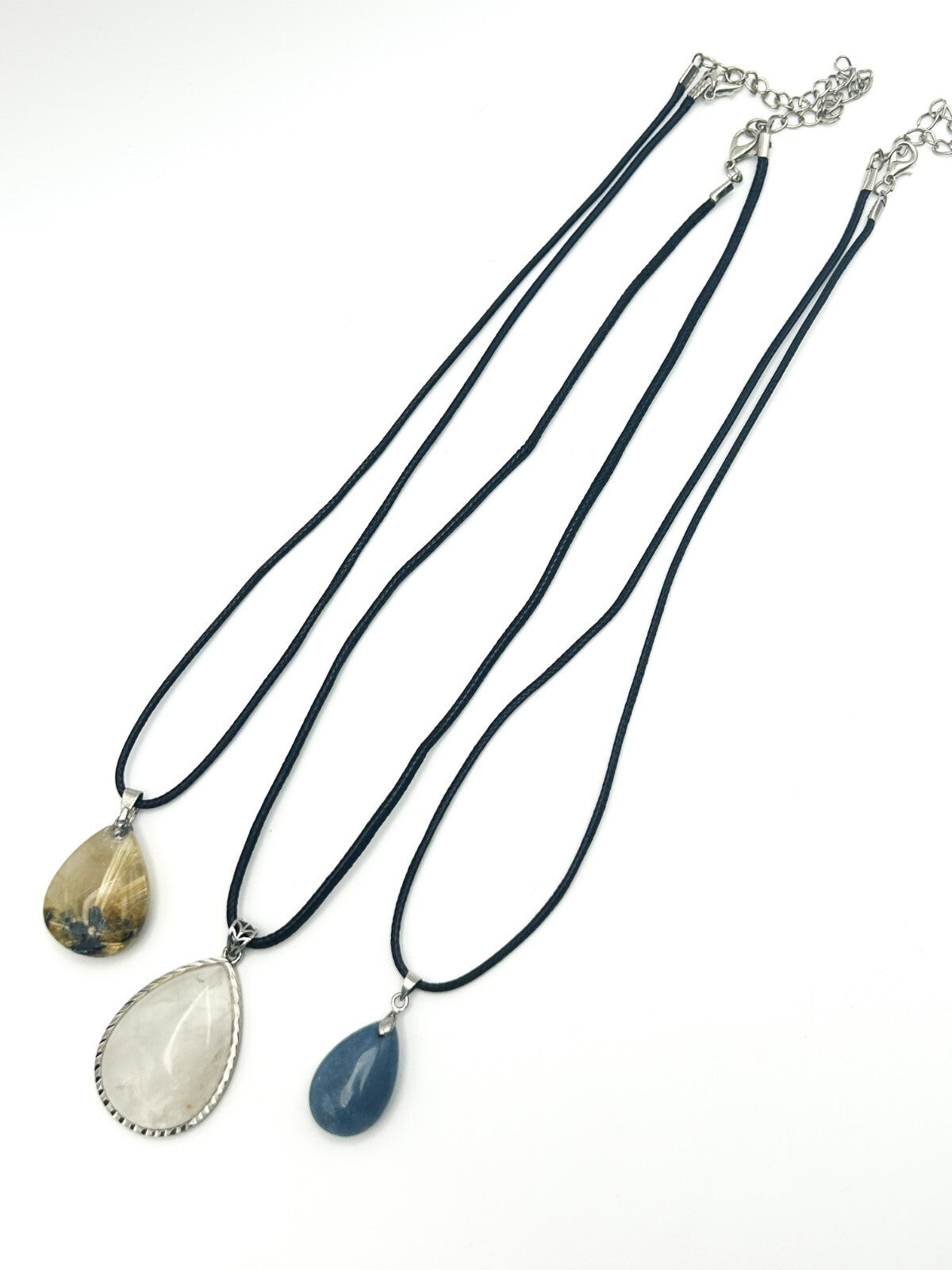 Gemstone Pendant Necklace Bundle – Quartz, Rutilated Citrine, Blue aventurine