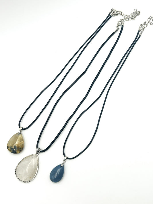 Gemstone Pendant Necklace Bundle – Quartz, Rutilated Citrine, Blue aventurine