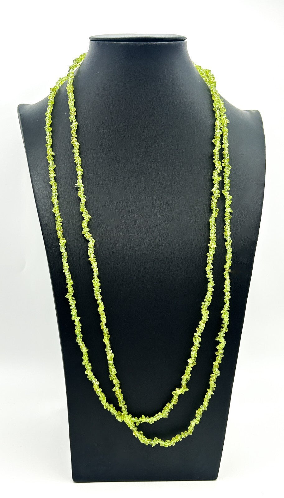 Long Layering Necklace Green Chip Beads Flapper Boho Continuous Strand