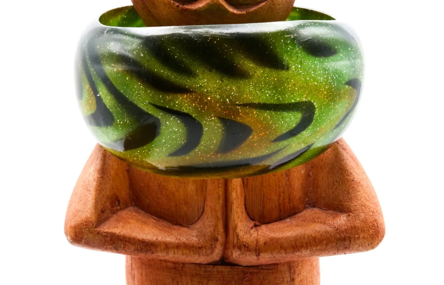 Chunky Two Tone Green Acrylic Bangle Glitter Swirl Wide Statement Bracelet Cuff