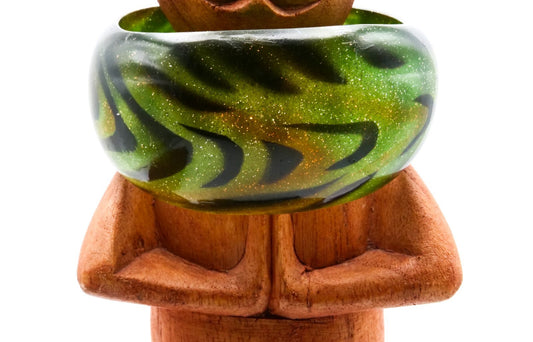 Chunky Two Tone Green Acrylic Bangle Glitter Swirl Wide Statement Bracelet Cuff