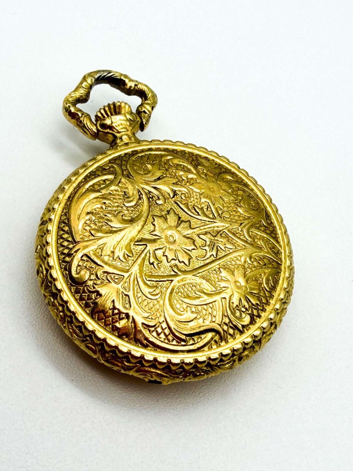 W&S Gold Tone Engraved Hunter-Style Pocket Watch Pendant Charm