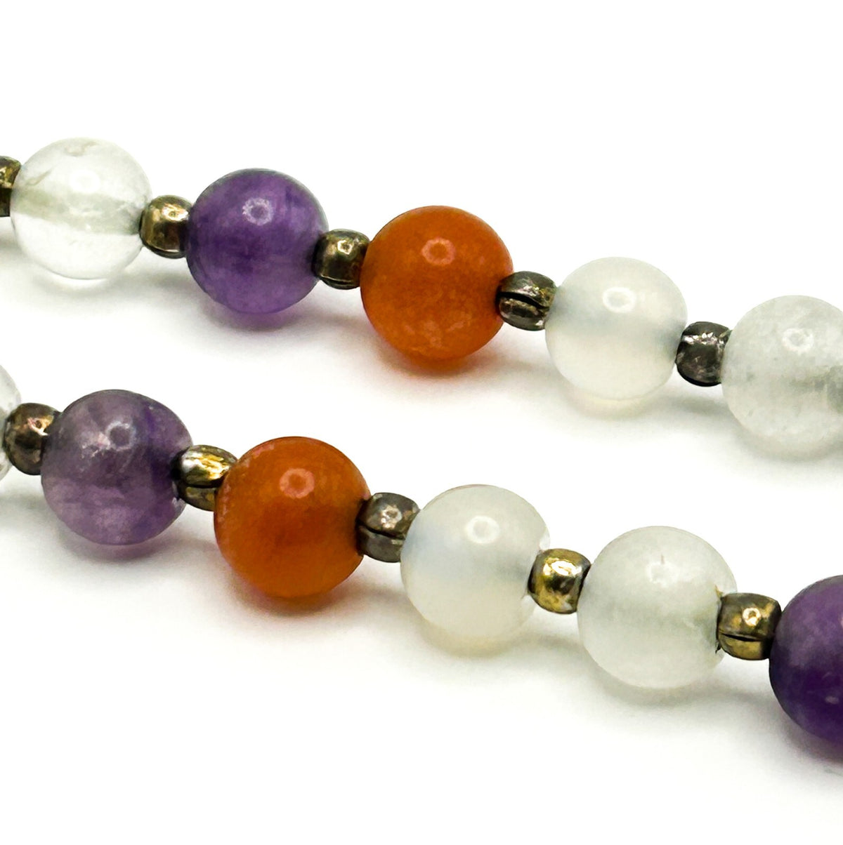 Vintage Carnelian, Amethyst & Quartz Gemstone Bead Necklace – 15” Orange Purple