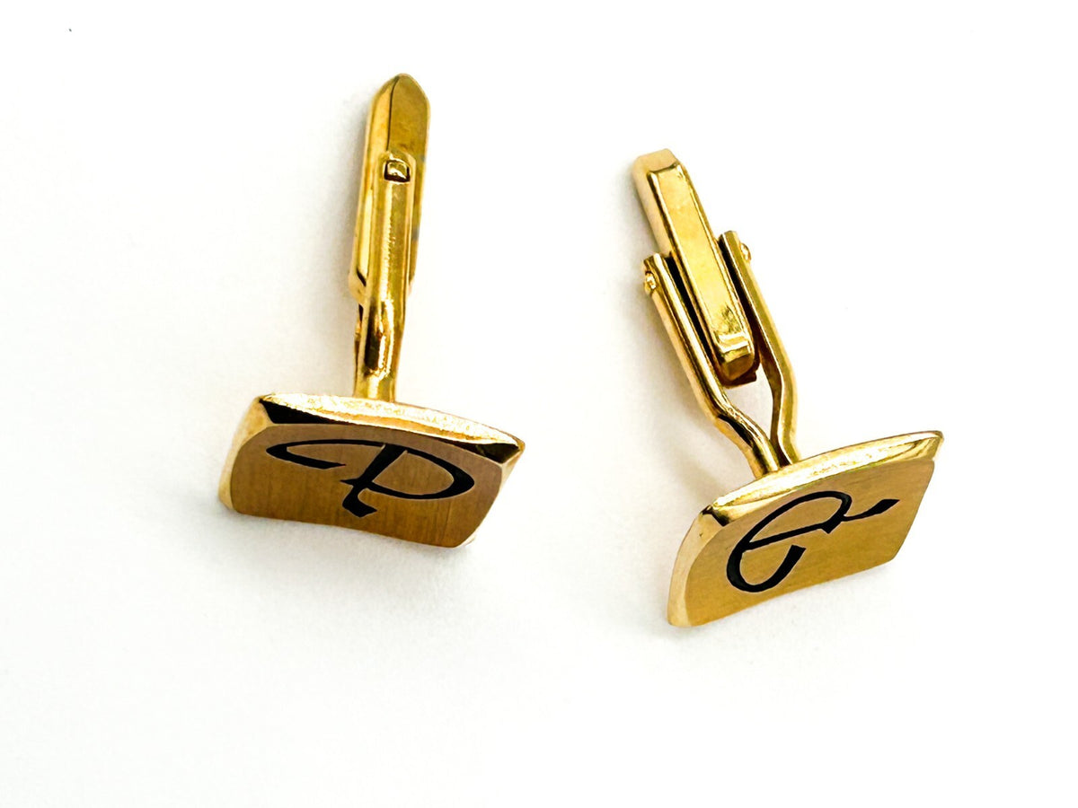 Vintage Carlton Gold Tone Initial P Cufflinks Boxed - Mens Formal Wear
