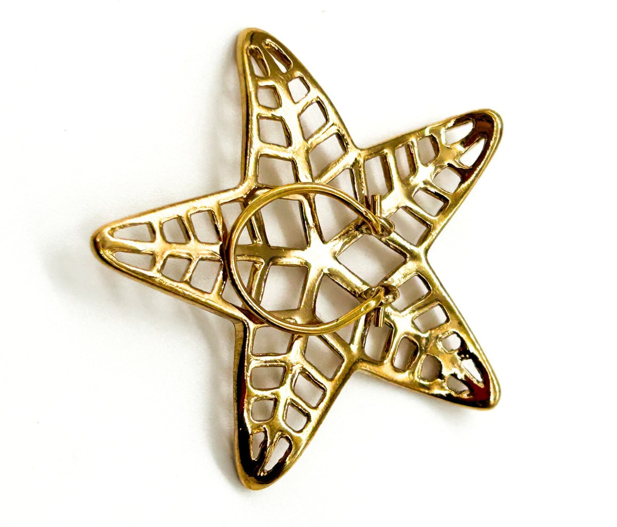 Gold Tone Openwork Starfish Scarf Clip Large Coastal Nautical Accessory 6.5cm