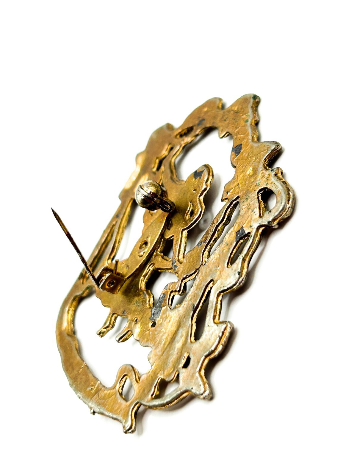 Vintage Art Nouveau Revival Lady Brooch Figural Woman Floral Openwork Gold Tone
