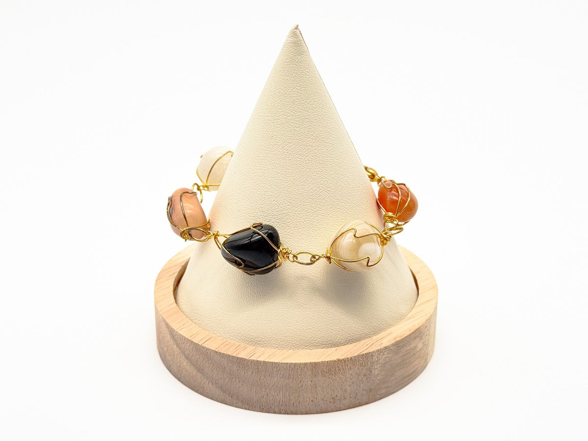 Carnelian Agate Citrine Gemstone Bracelet Duo – Wire Wrapped & Stretch Set