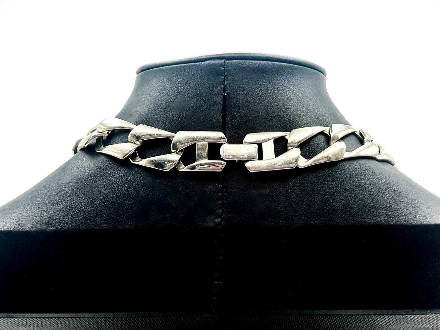Silver Tone Chunky Flat Curb Chain Necklace – Wide Statement Link