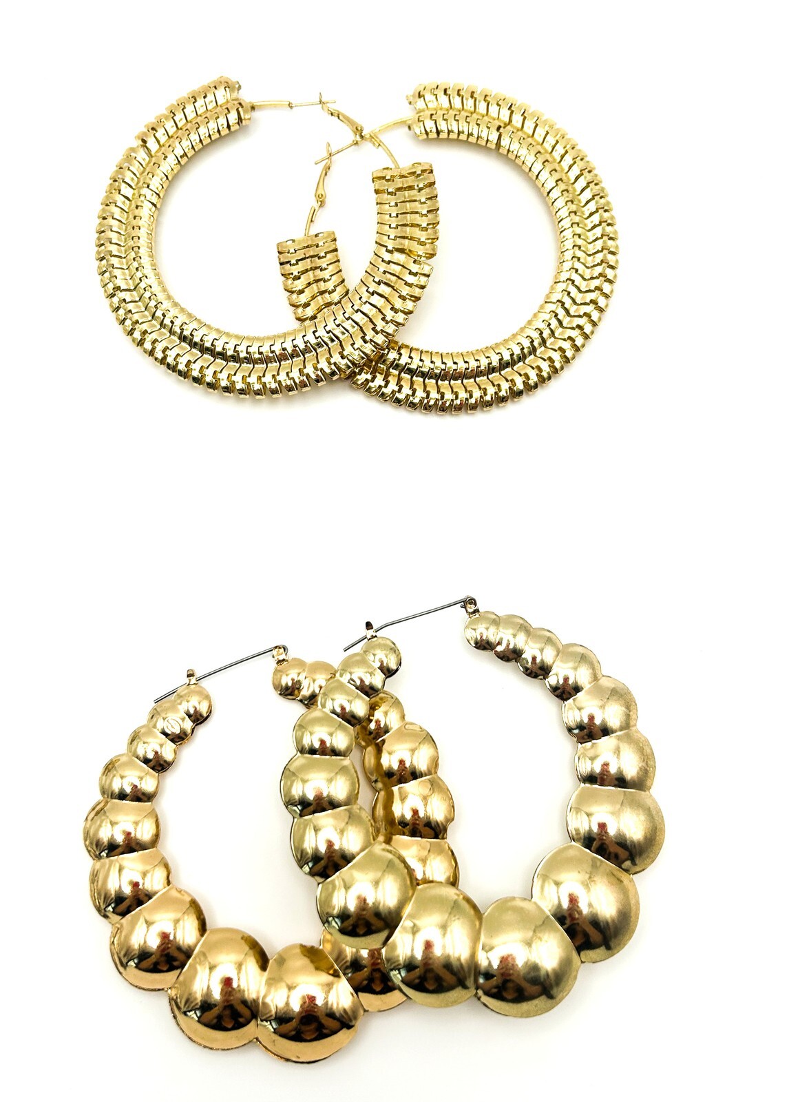 4X Bundle Vintage Oversized Lightweight Gold & Silver Tone Large Hoop Earrings