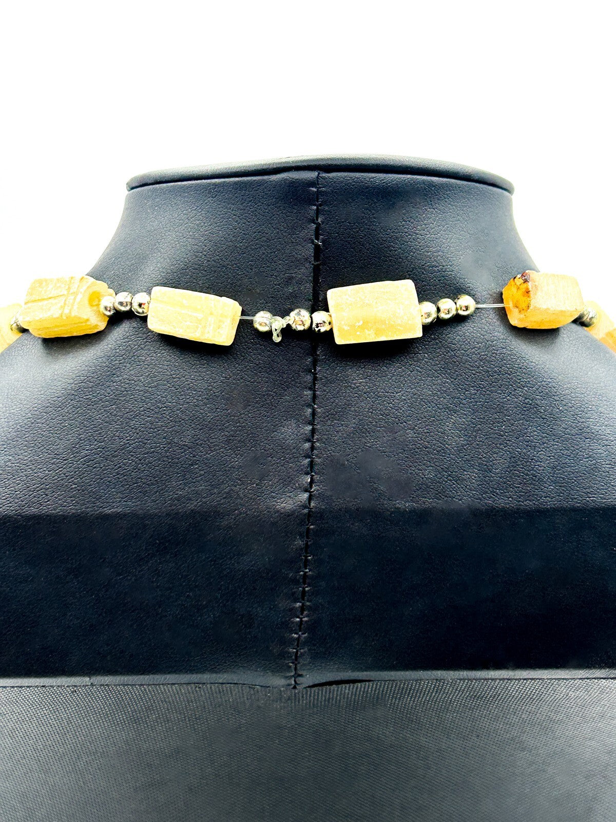 Egyptian Revival Carved Scarab Bead Necklace – Soapstone Panel with Drop Pendant