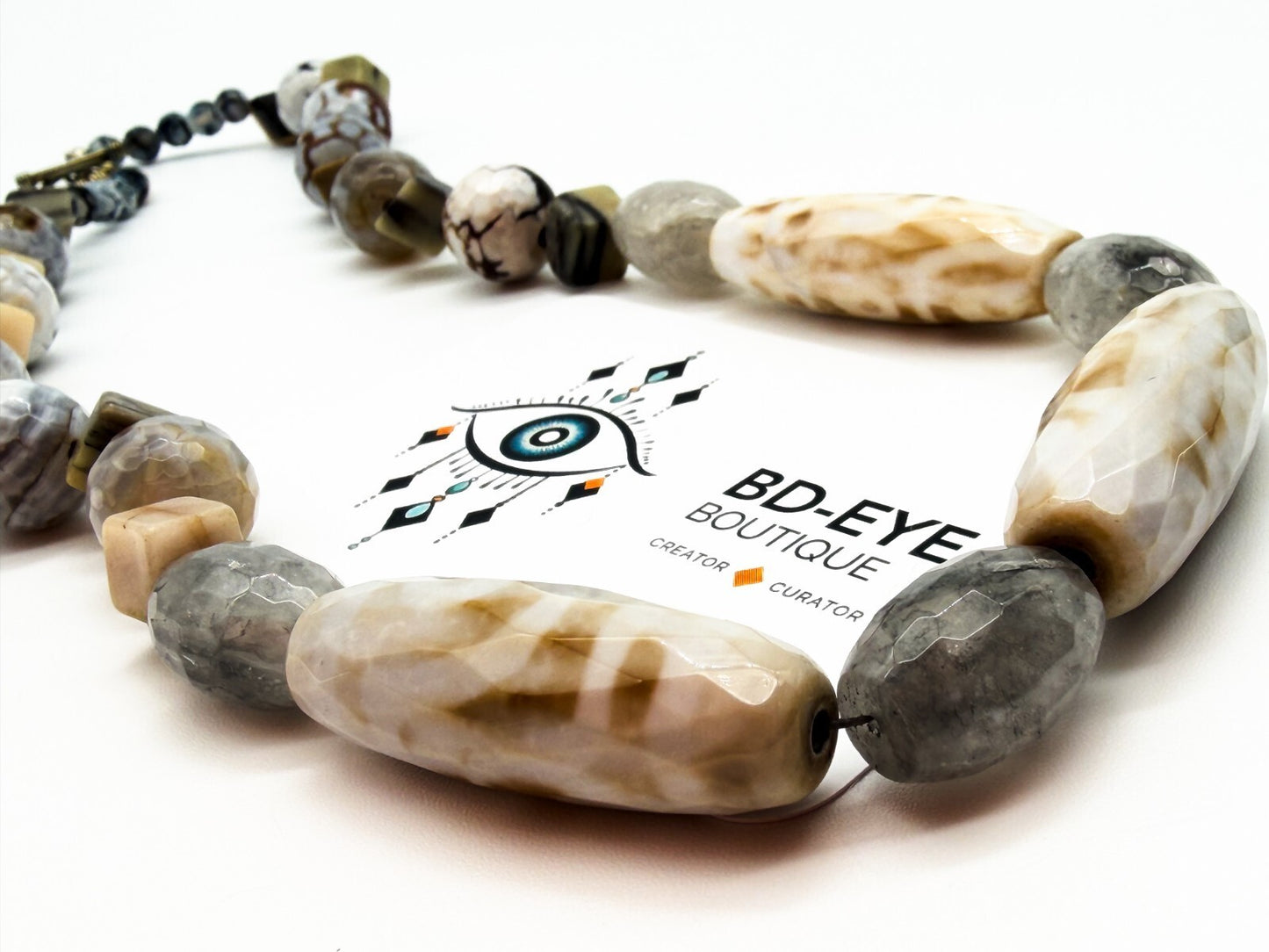 Chunky Gemstone Necklace Agate Jasper Quartz Dzi 9-eye Beads Toggle 22”