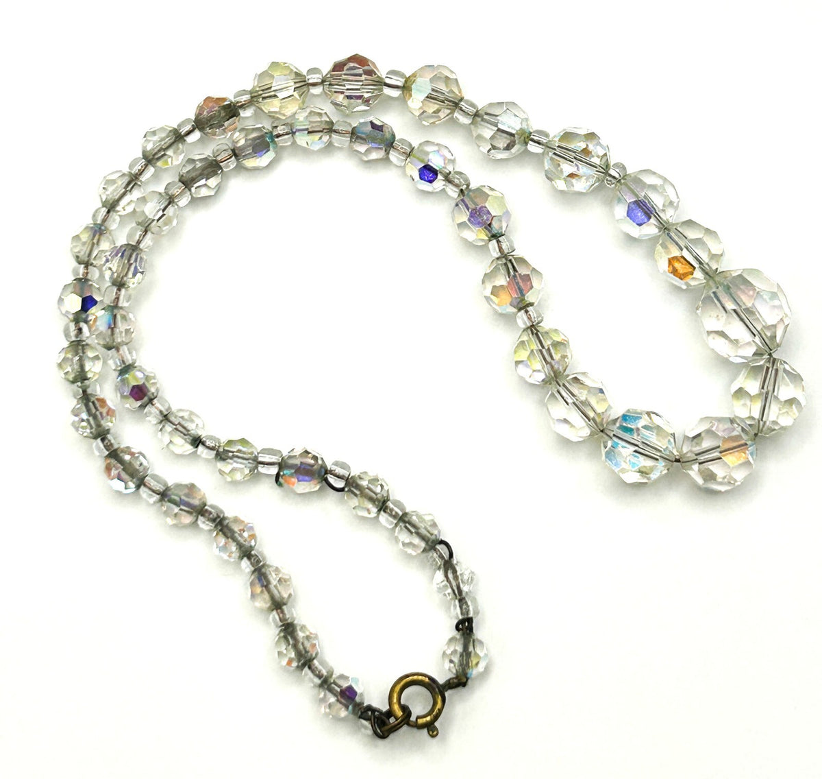 Aurora Borealis Crystal Glass Bead Necklace with Faceted Round Beads
