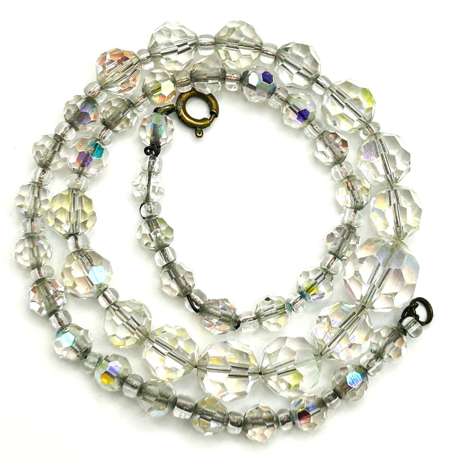 Aurora Borealis Crystal Glass Bead Necklace with Faceted Round Beads