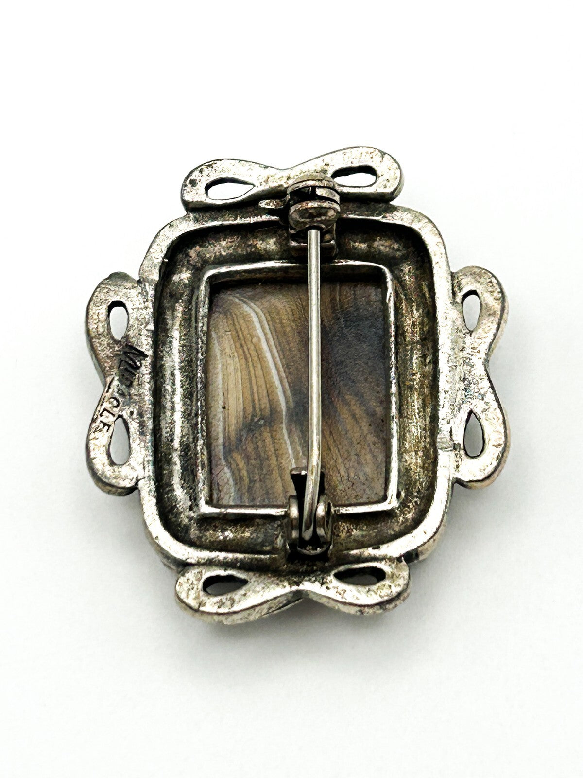 Miracle Scottish Agate Brooch Celtic Knot Silver Tone Vintage Pebble Stone Pin