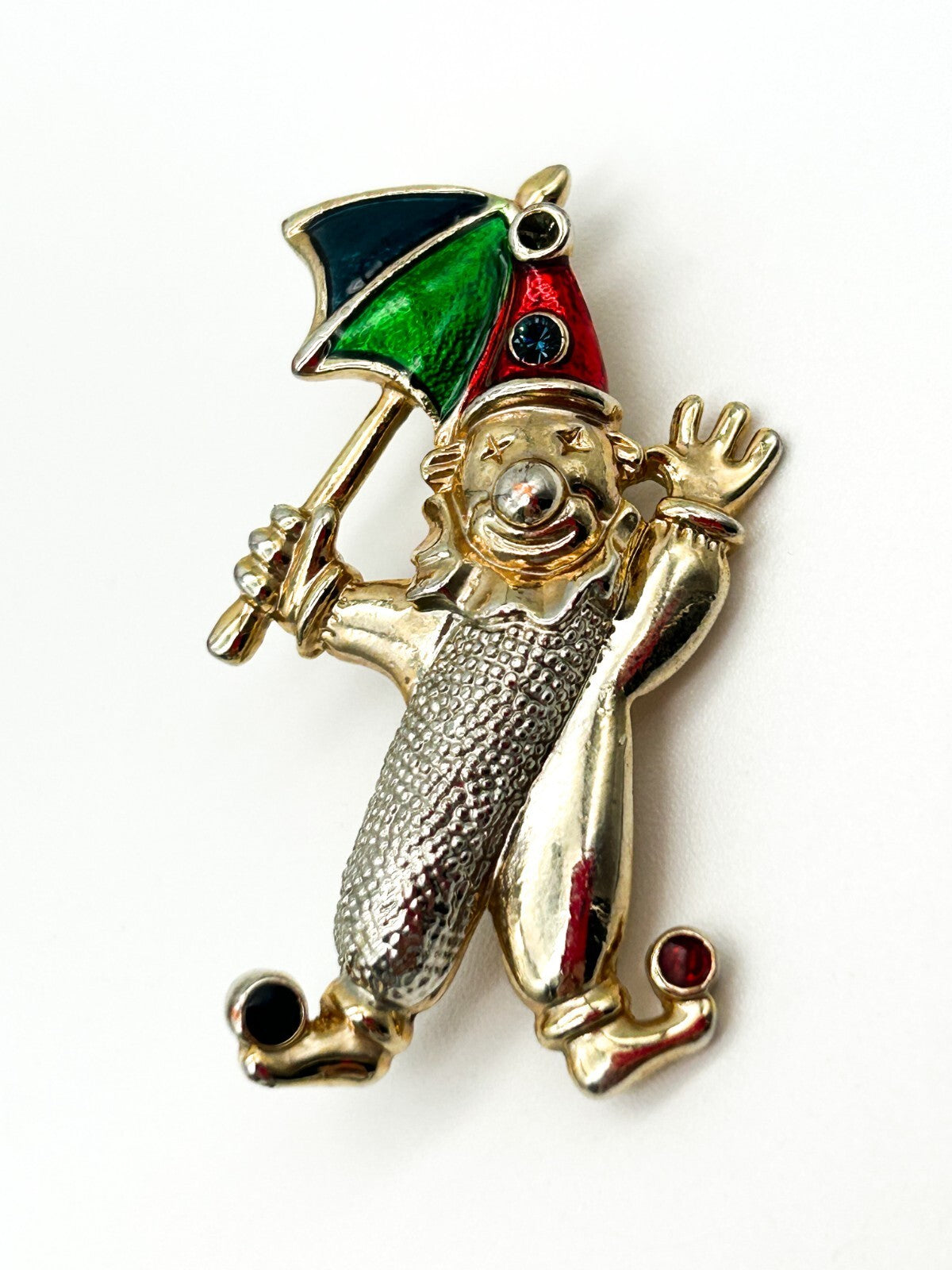Vintage Enamel Clown Brooch with Umbrella