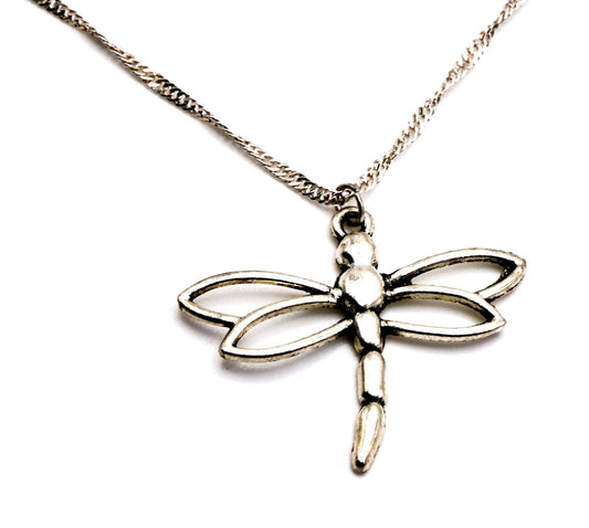 Silver Tone Dragonfly Pendant Necklace Chain Marked 925