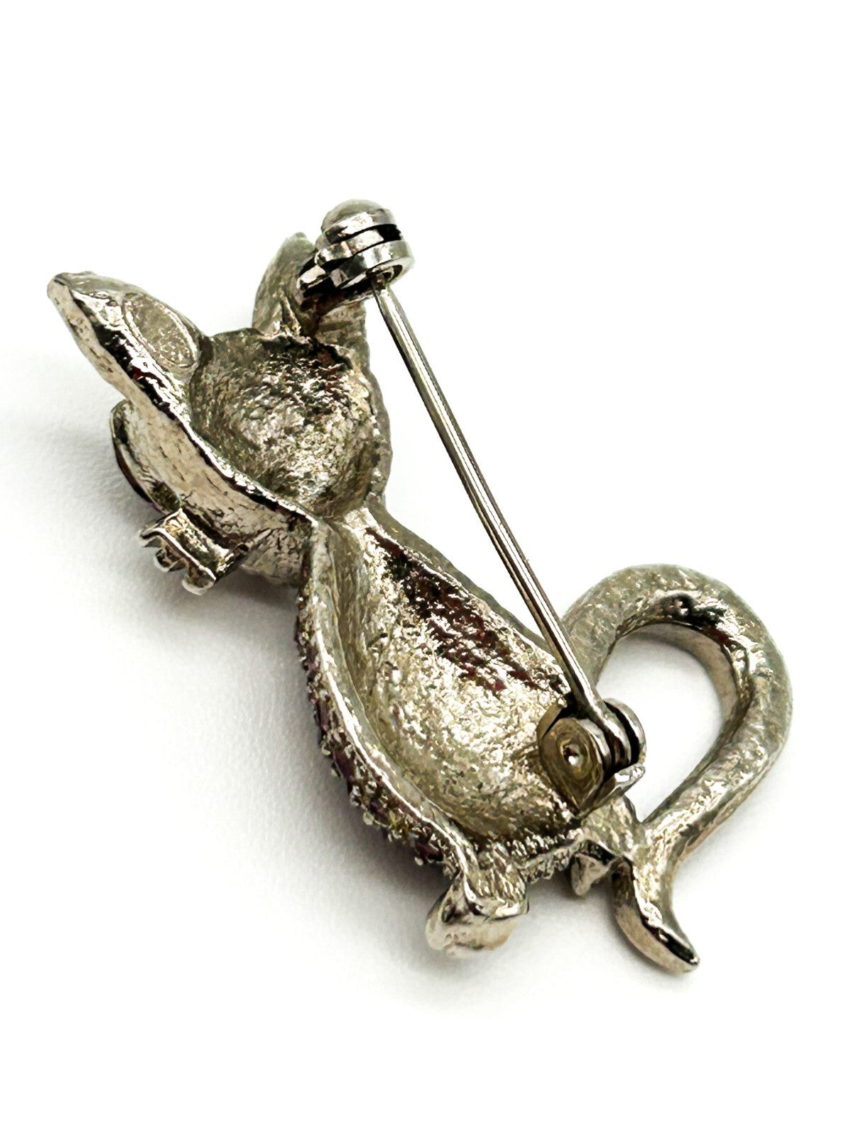 Vintage Purple Rhinestone Cat & Gold Tone Cat Head Brooches Figural Pin